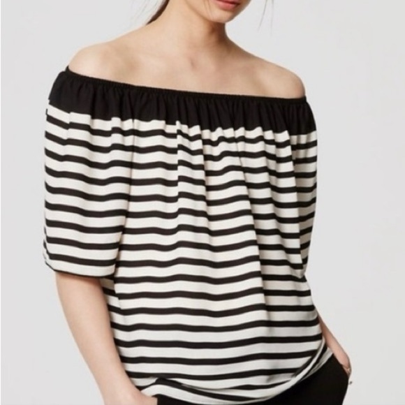 Loft flowy chiffon striped off shoulder top ❤️ - Picture 2 of 8